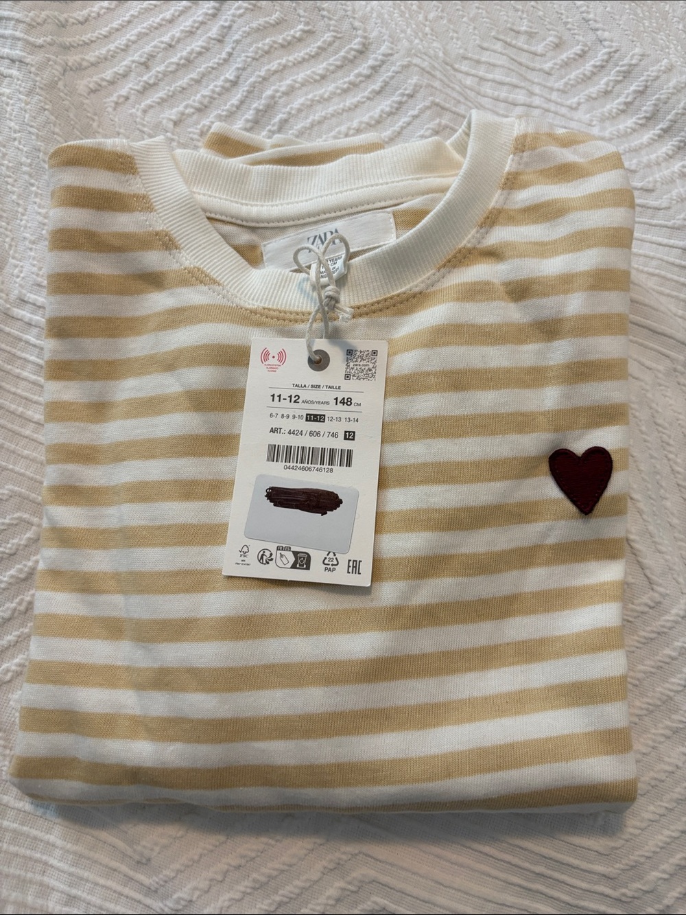 Kids' Cream & Beige Striped Top with Heart Patch